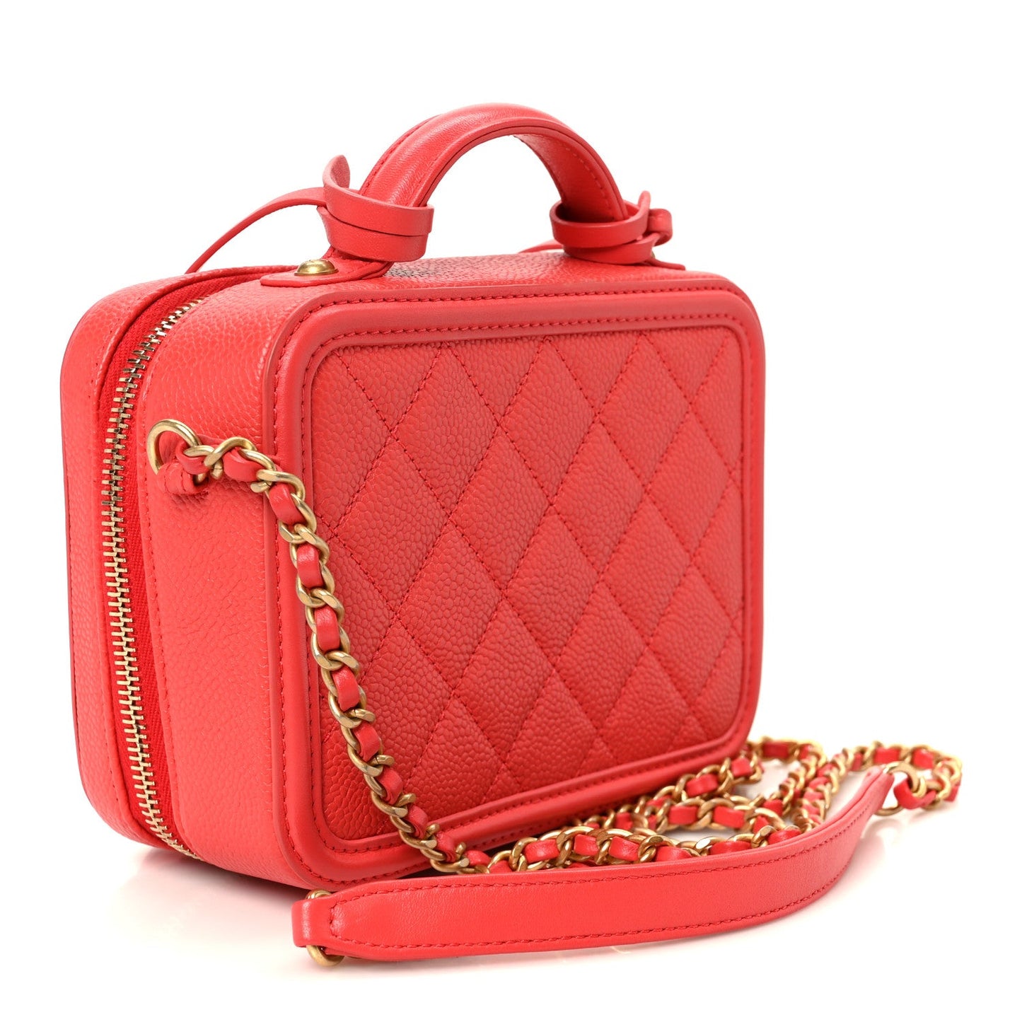 Caviar Quilted Small CC Filigree Vanity Case Red