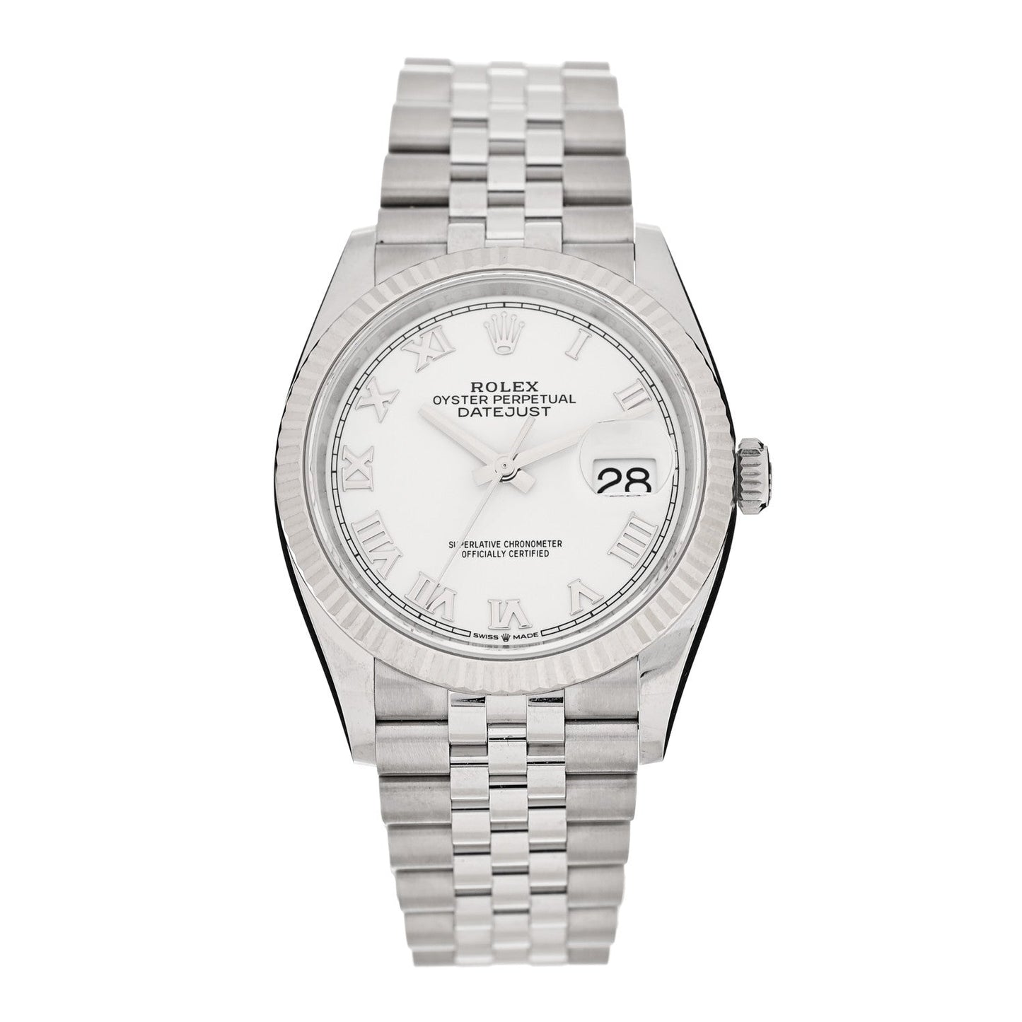 Stainless Steel 18K White Gold 36mm Oyster Perpetual Datejust Watch White Roman 126234