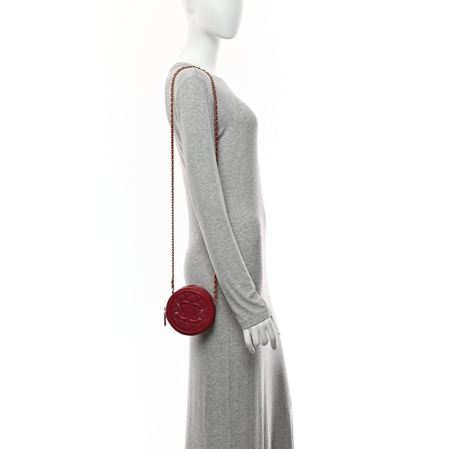Caviar Quilted Round Filigree Crossbody Red