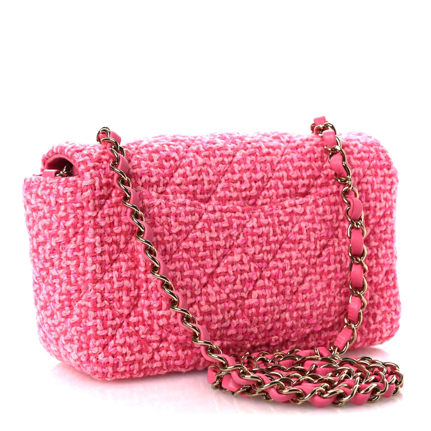 Wool Tweed Quilted Mini Rectangular Flap Dark Pink Fuchsia