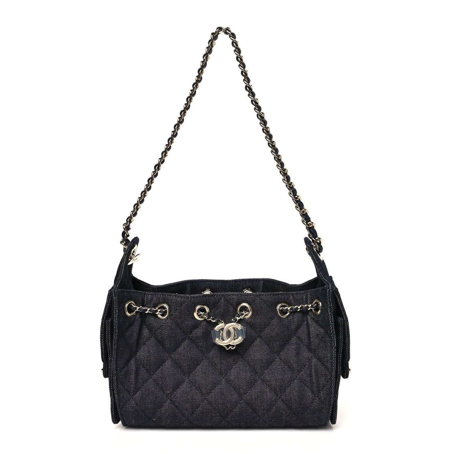 Denim Quilted Mini Chanel 25 Handbag Dark Blue