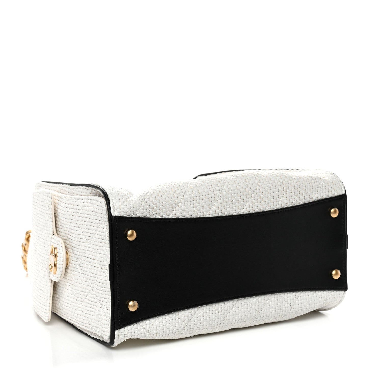 Braided Raffia Calfskin Quilted Small Chanel 25 Handbag White Black
