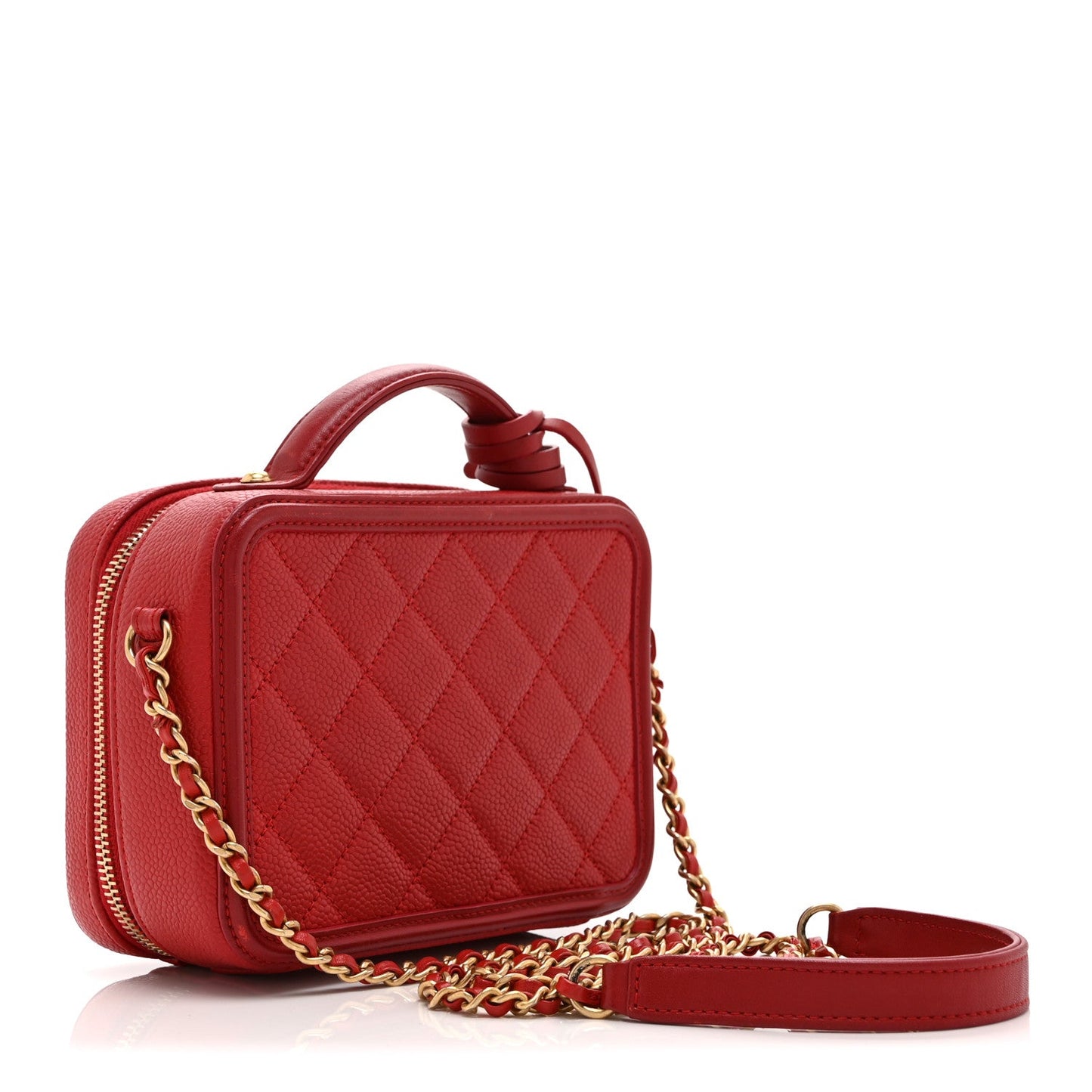 Caviar Quilted Small CC Filigree Vanity Case Red
