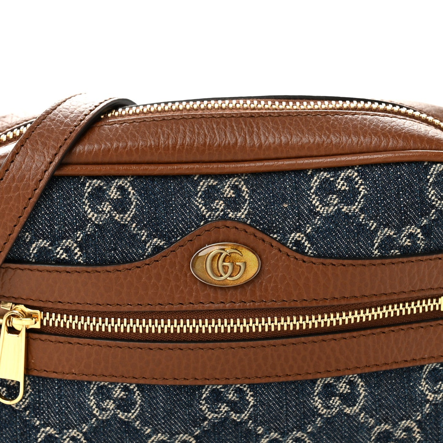 New Denim GG Monogram Dollar Calfskin Mini Ophidia Shoulder Bag Blue Tea Cuir Epilog
