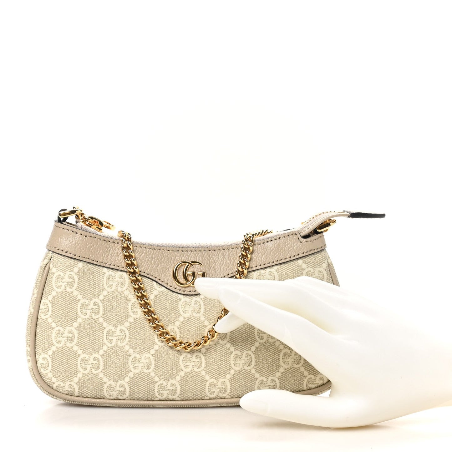 GG Supreme Monogram Textured Dollar Calfskin Web Mini Ophidia GG Handbag Beige Mystic White Oatmeal