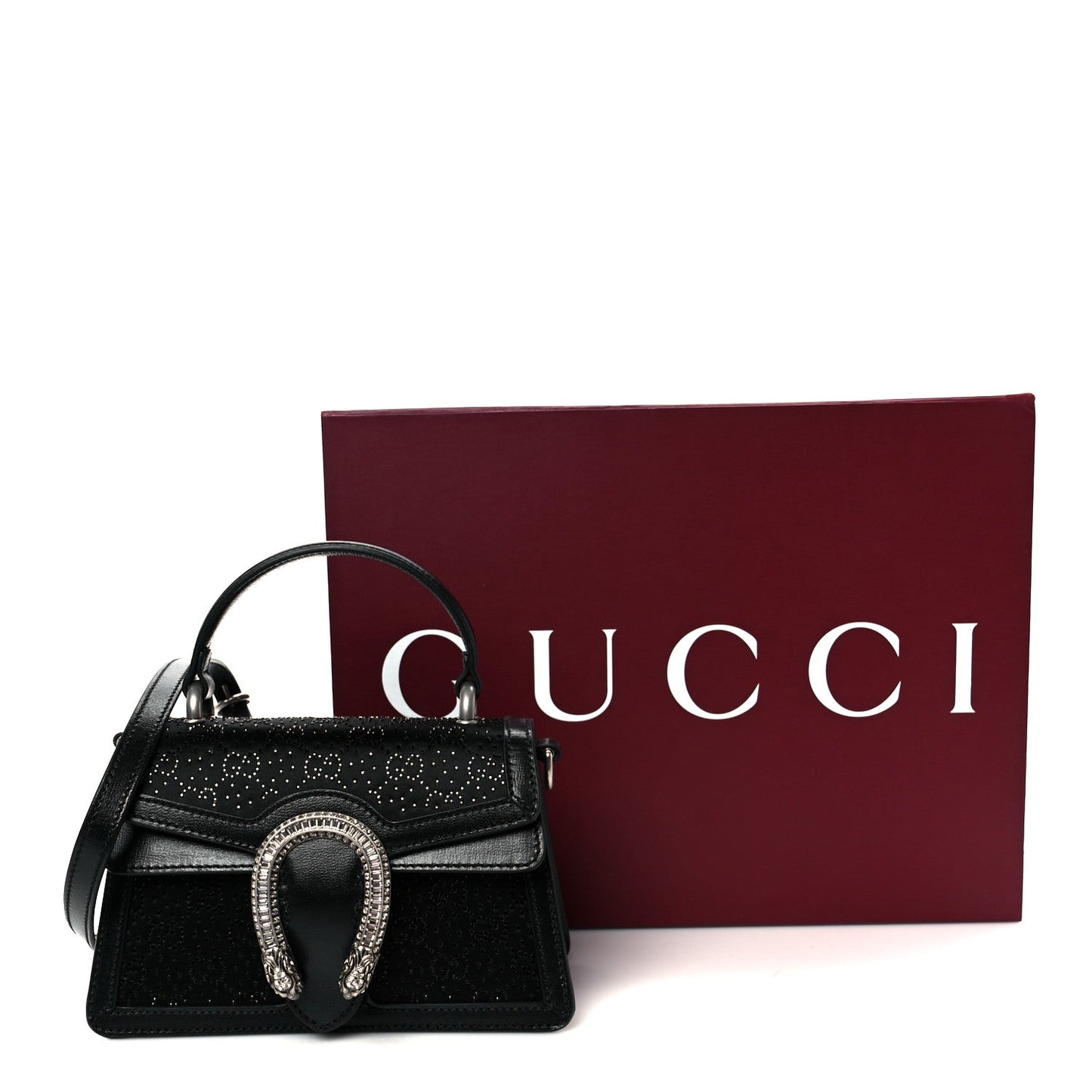 Satin Crystal GG Monogram Mini Dionysus Top Handle Bag Black