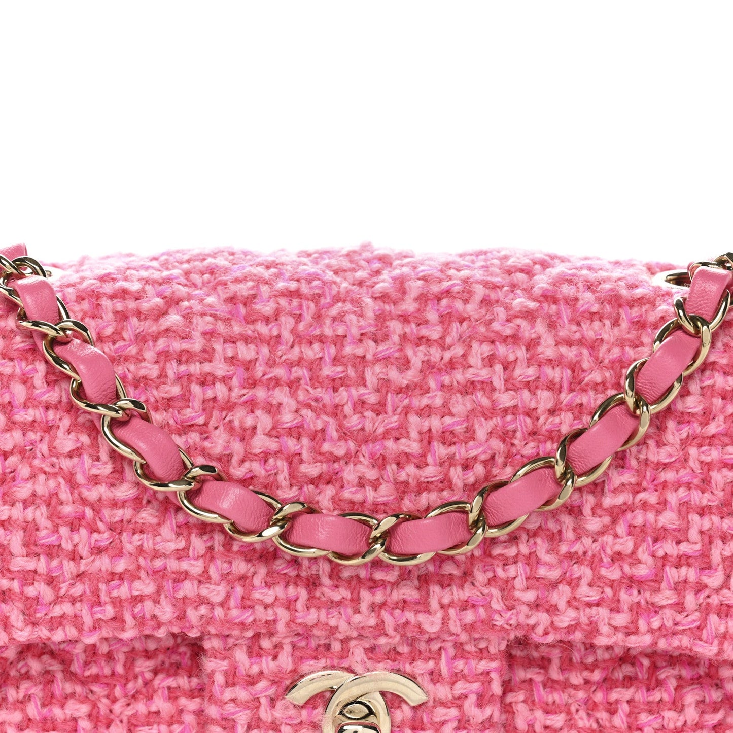 Wool Tweed Quilted Mini Rectangular Flap Dark Pink Fuchsia
