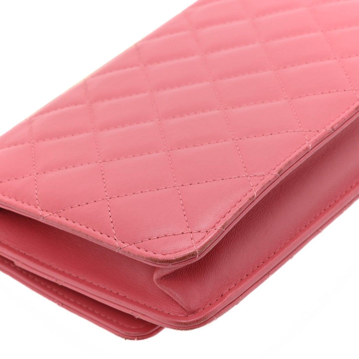 Lambskin Quilted Trendy CC Wallet On Chain WOC Bright Pink