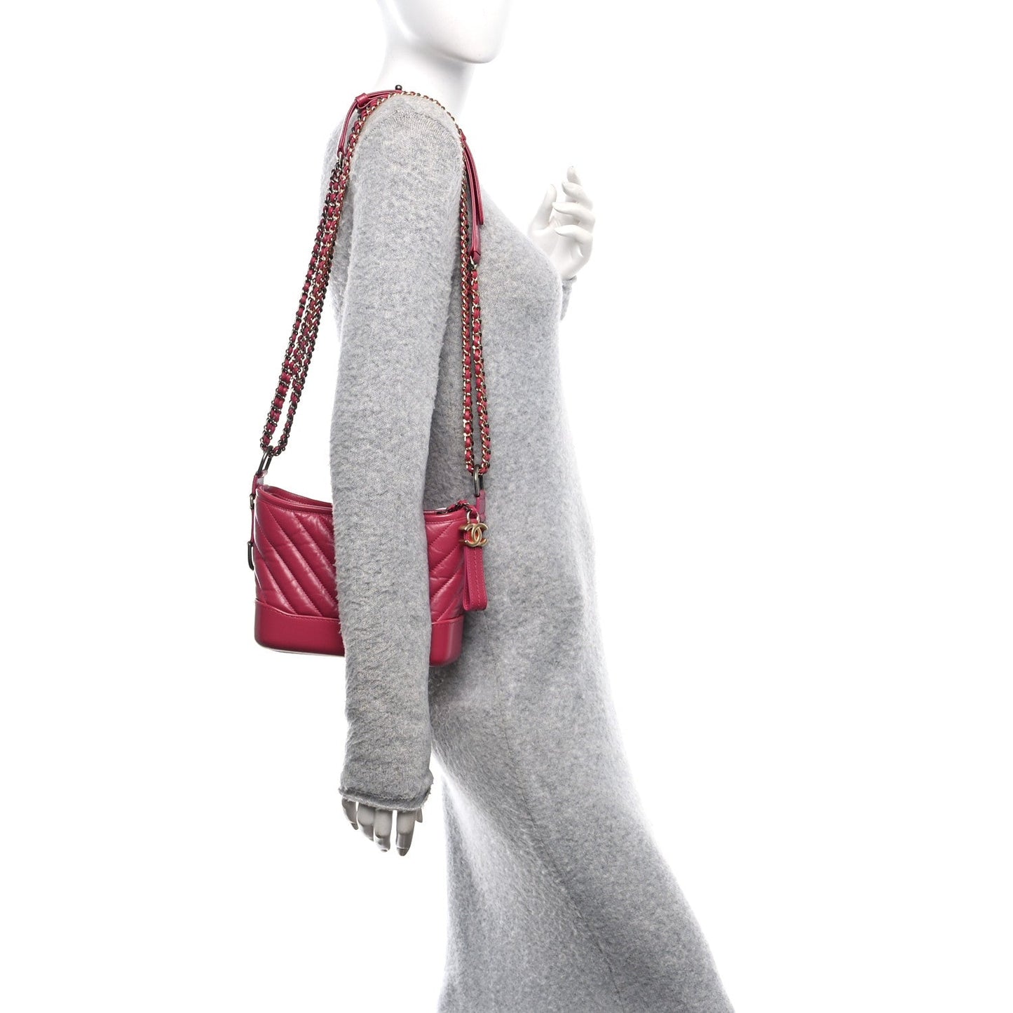 Aged Calfskin Chevron Quilted Small Gabrielle Hobo Dark Pink