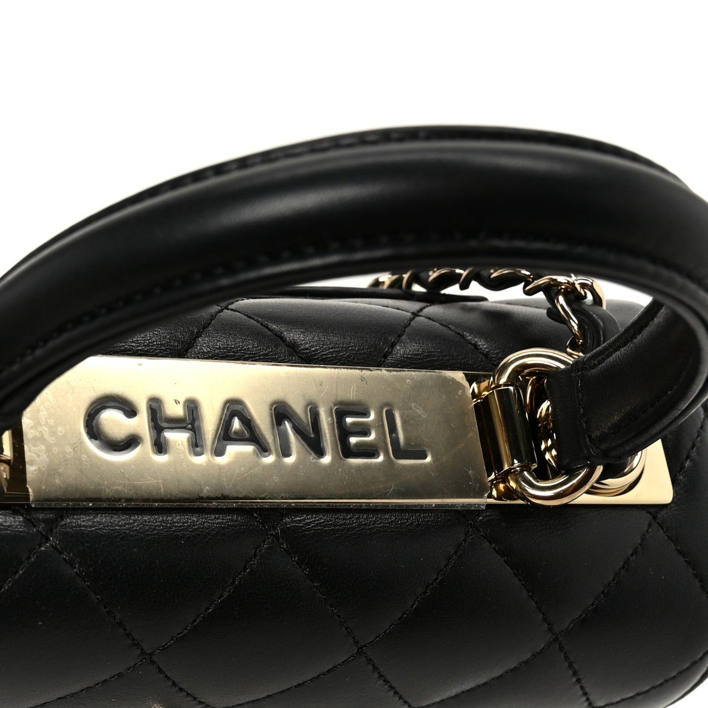 Lambskin Quilted Mini Trendy CC Dual Handle Flap Bag Black