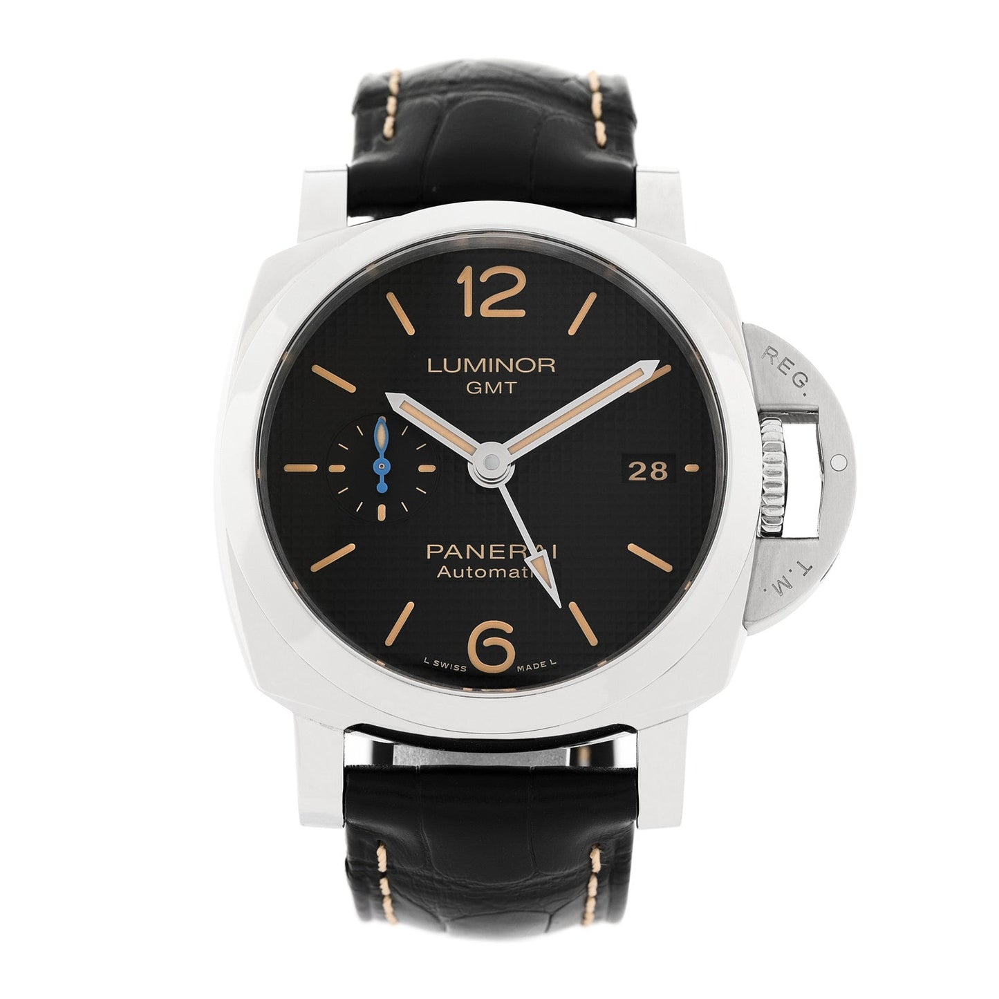 Stainless Steel Alligator 42mm Luminor 1950 3 Days GMT Automatic Watch Black PAM01535