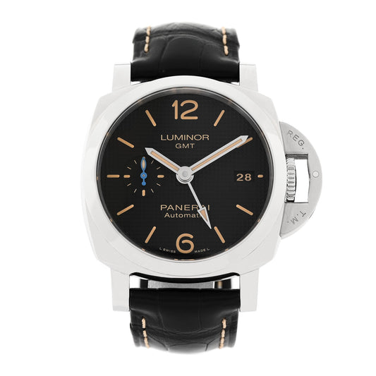 Stainless Steel Alligator 42mm Luminor 1950 3 Days GMT Automatic Watch Black PAM01535