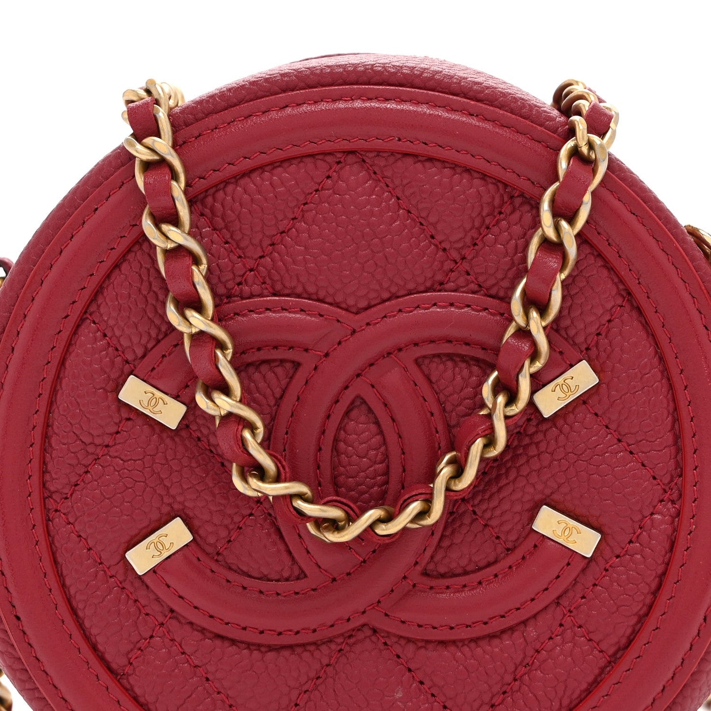 Caviar Quilted Round Filigree Crossbody Red