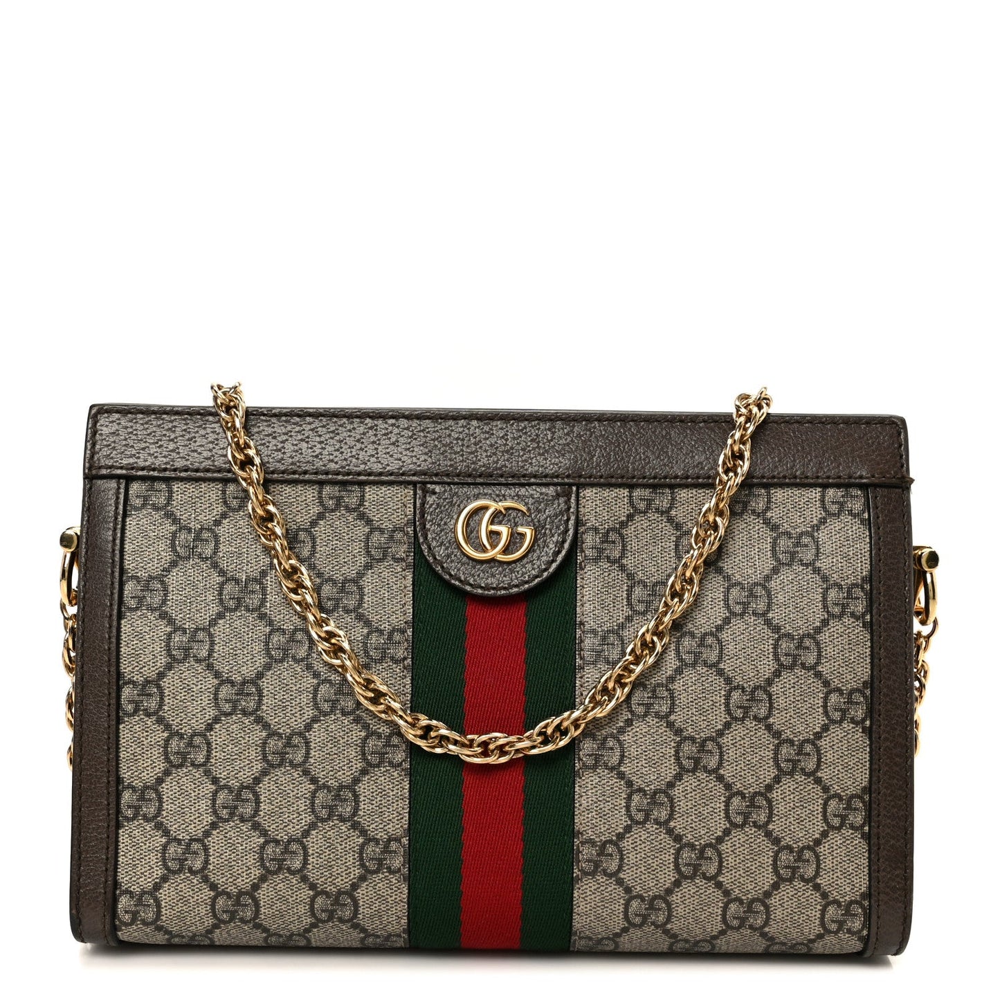 GG Supreme Monogram Web Small Ophidia Chain Shoulder Bag Brown