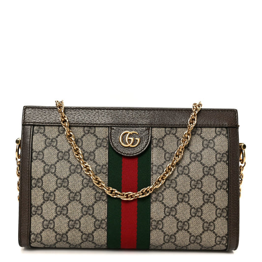 GG Supreme Monogram Web Small Ophidia Chain Shoulder Bag Brown