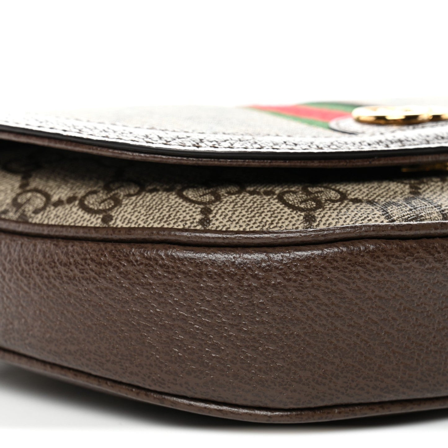 GG Supreme Monogram Textured Dollar Calfskin Web Mini Ophidia Flap Shoulder Bag Beige Ebony New Acero