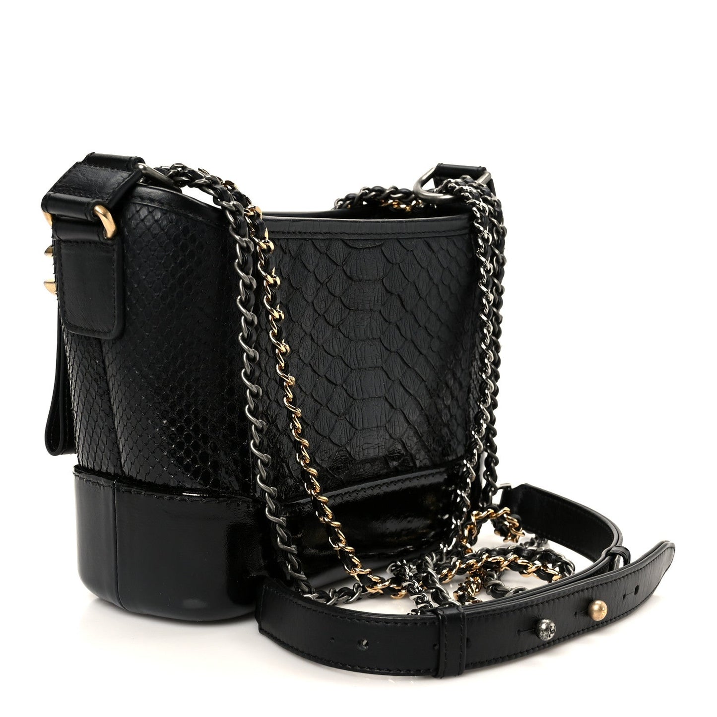 Snakeskin Patent Calfskin Small Gabrielle Hobo Black