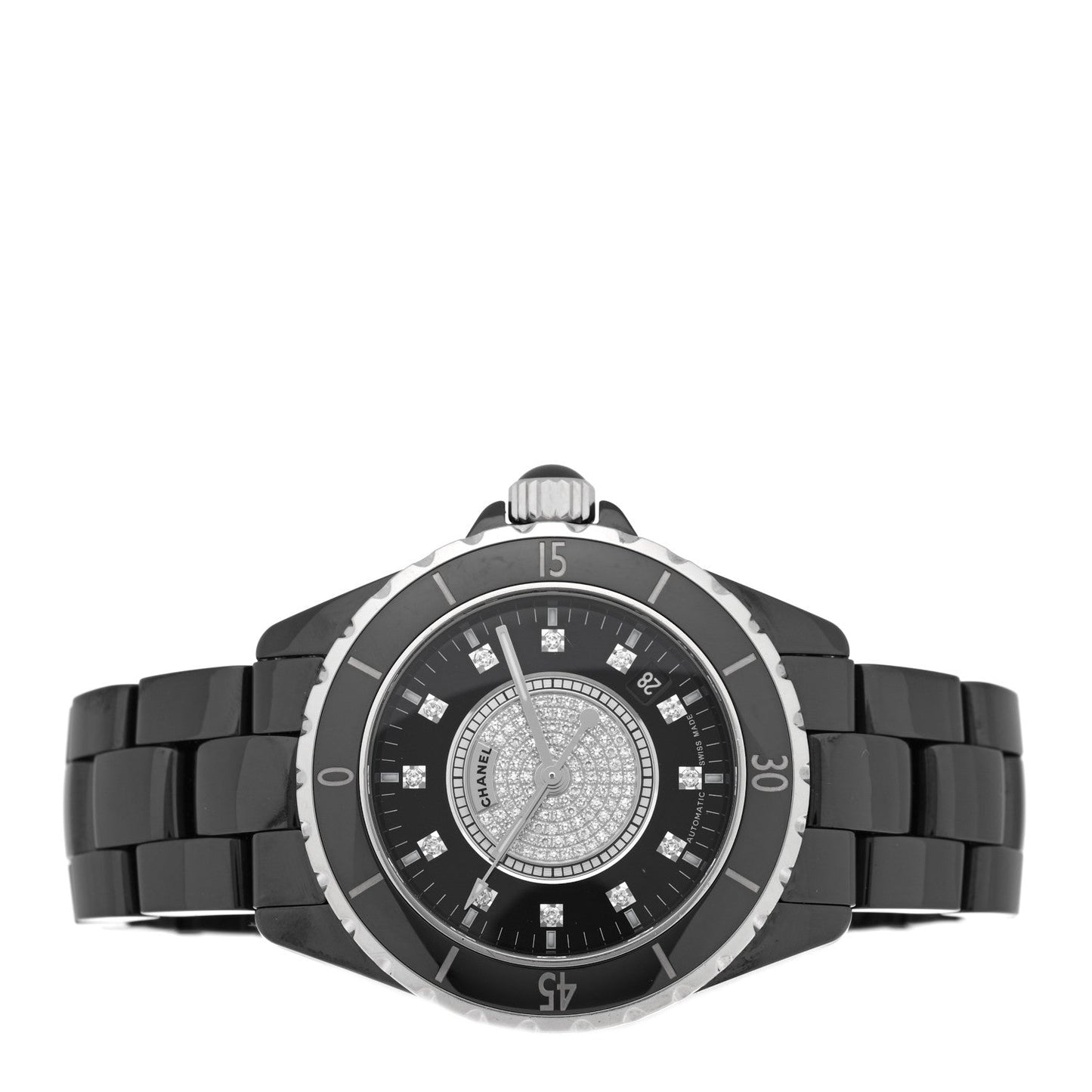 Stainless Steel Ceramic Diamond Dial 38mm J12 Quartz Watch Black