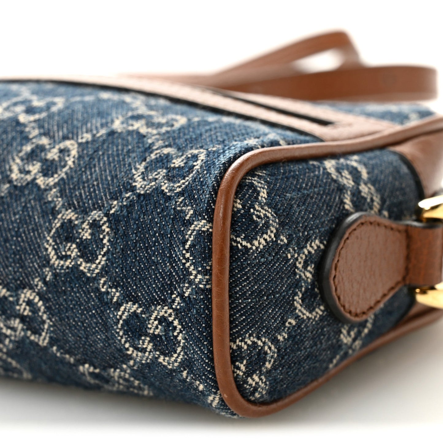 New Denim GG Monogram Dollar Calfskin Mini Ophidia Shoulder Bag Blue Tea Cuir Epilog