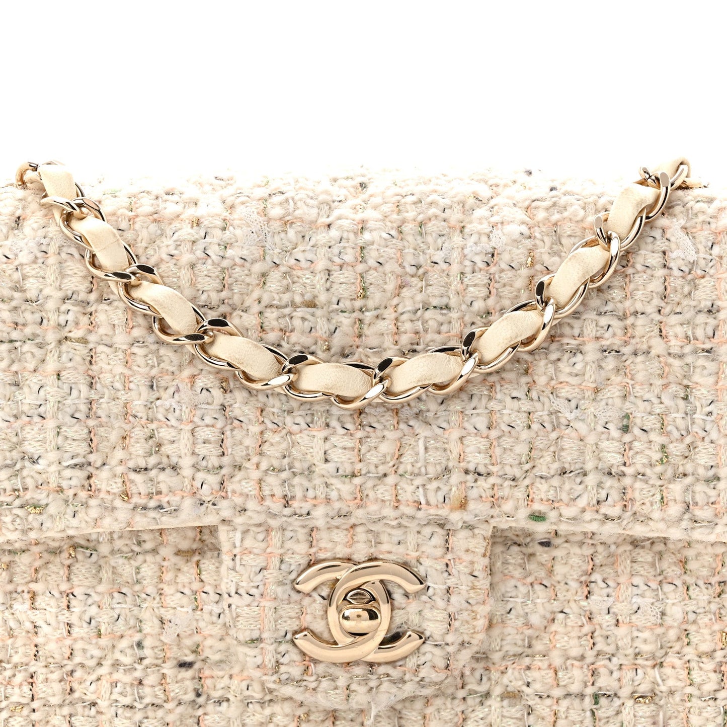 Tweed Quilted Mini Rectangular Flap Off White