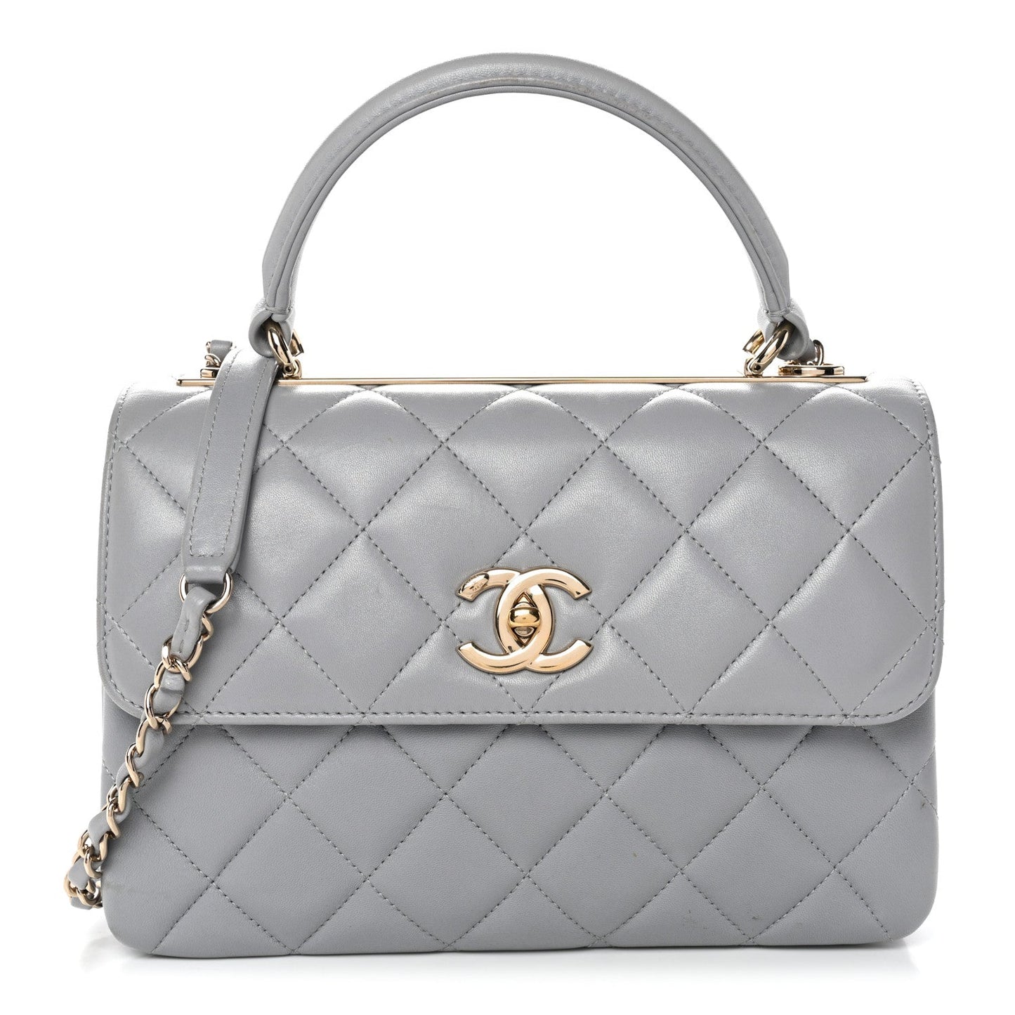 Lambskin Quilted Small Trendy CC Flap Dual Handle Bag Grey