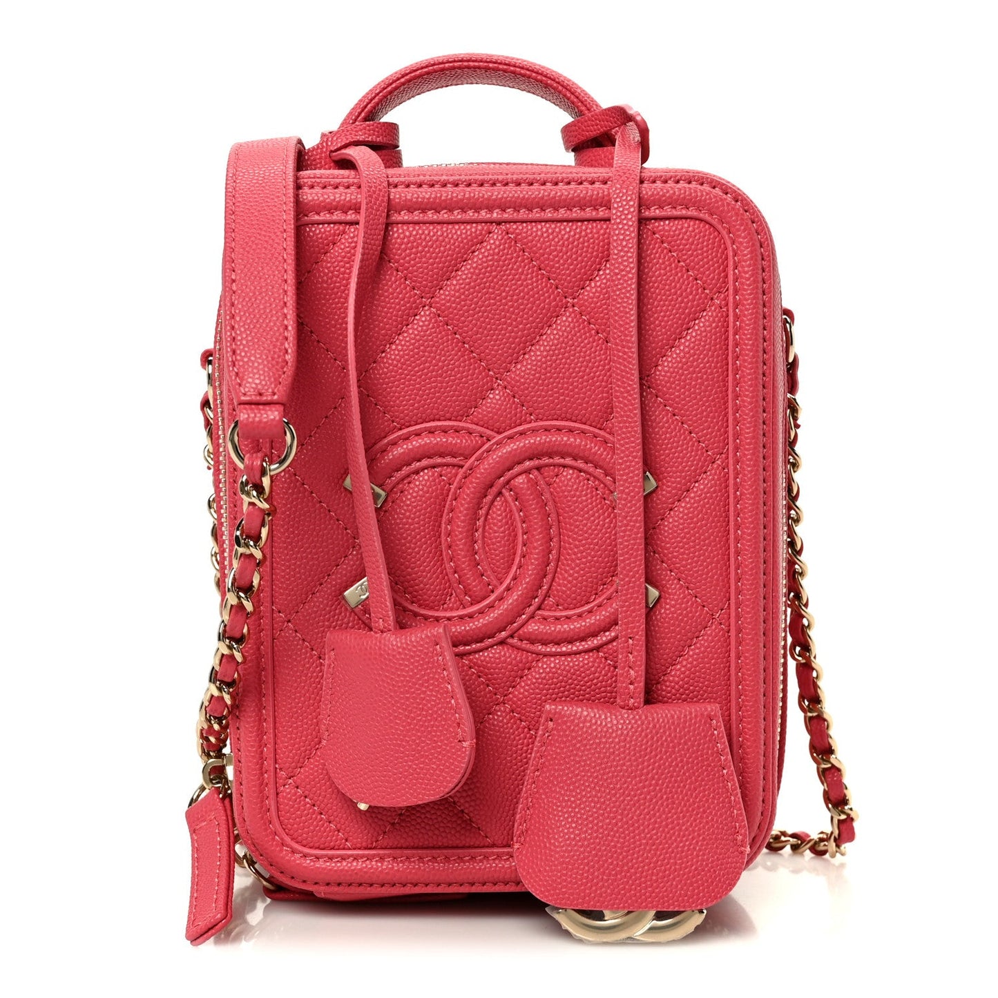 Caviar Quilted CC North South Filigree Vanity Case Pink