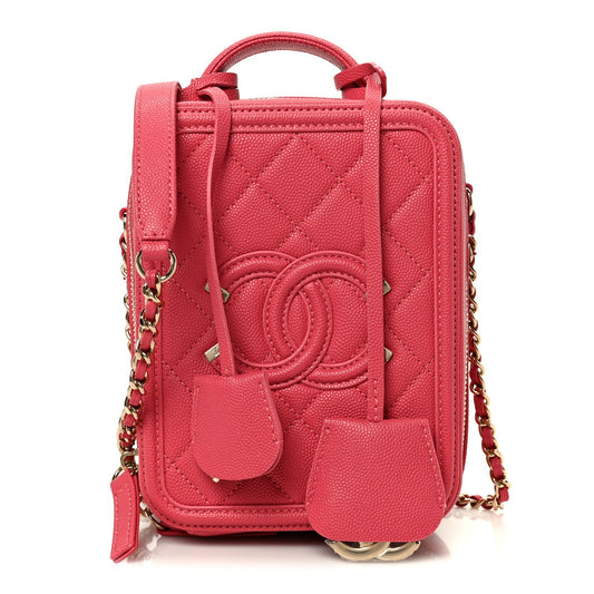 Caviar Quilted CC North South Filigree Vanity Case Pink