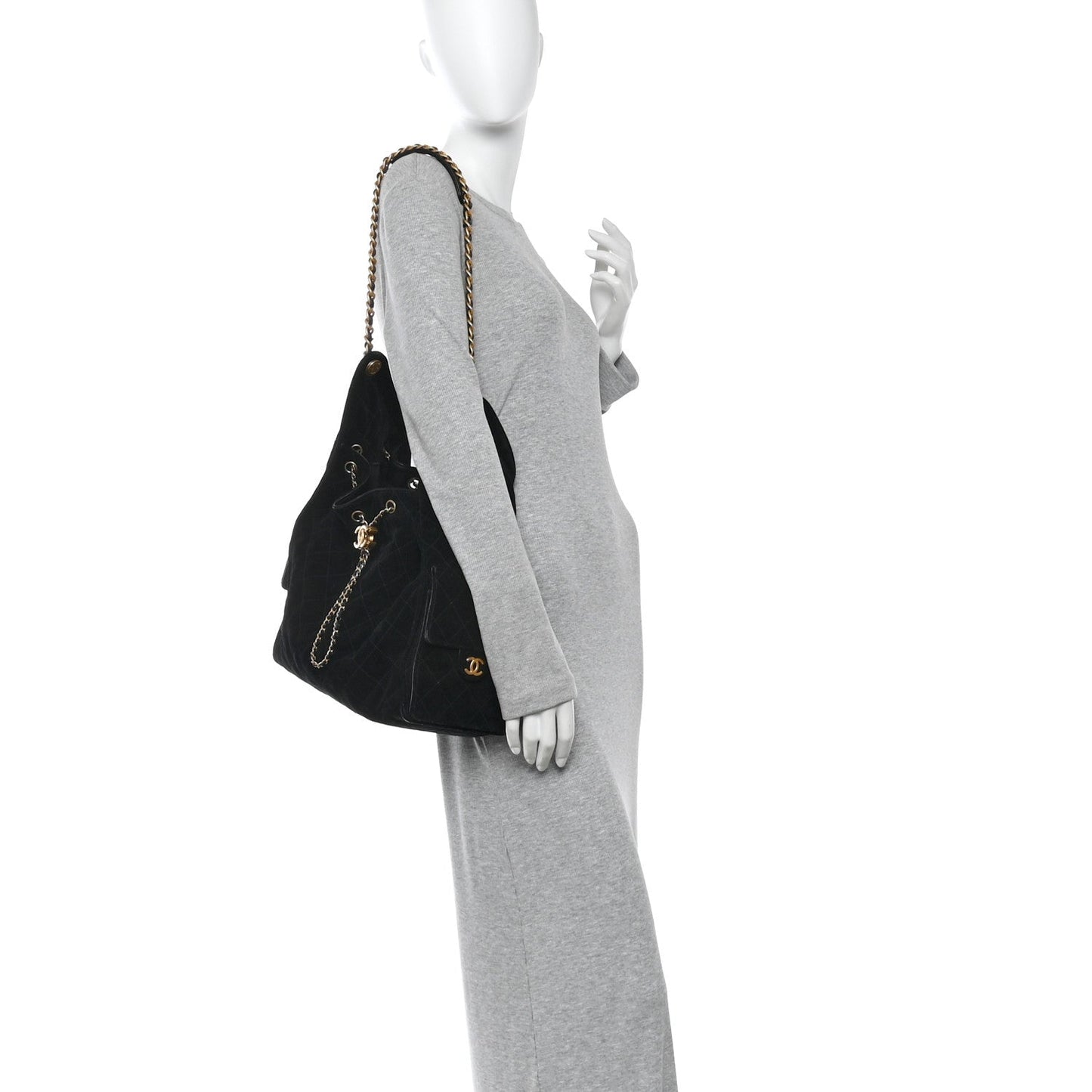 Suede Quilted Medium Chanel 25 Handbag Black