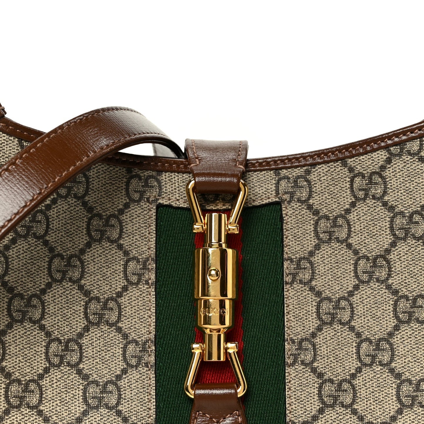 GG Supreme Monogram Azalea Calfskin Web Small Jackie 1961 Hobo Beige Ebony Brown Sugar