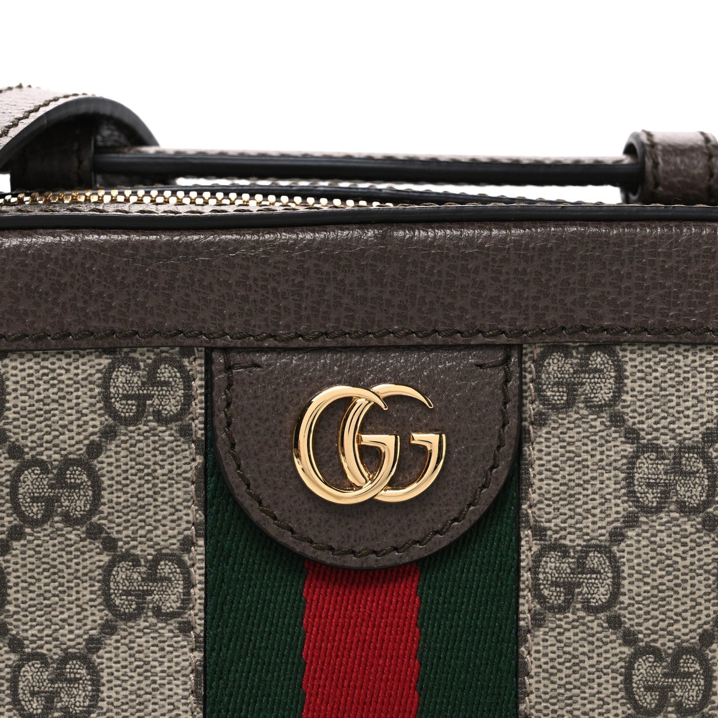 GG Supreme Monogram Mini Ophidia Top Handle Shoulder Bag Brown