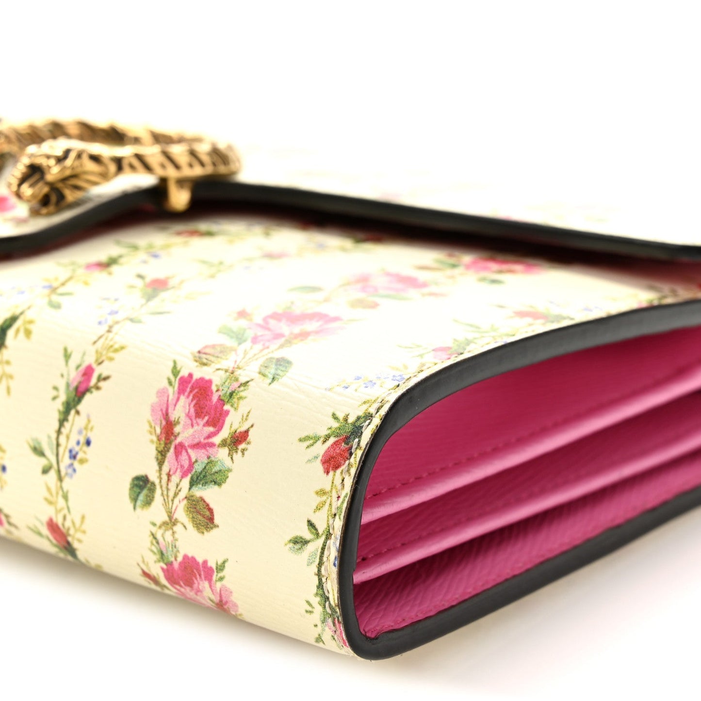 Calfskin Floral Print Mini Dionysus Chain Wallet Ivory Pink
