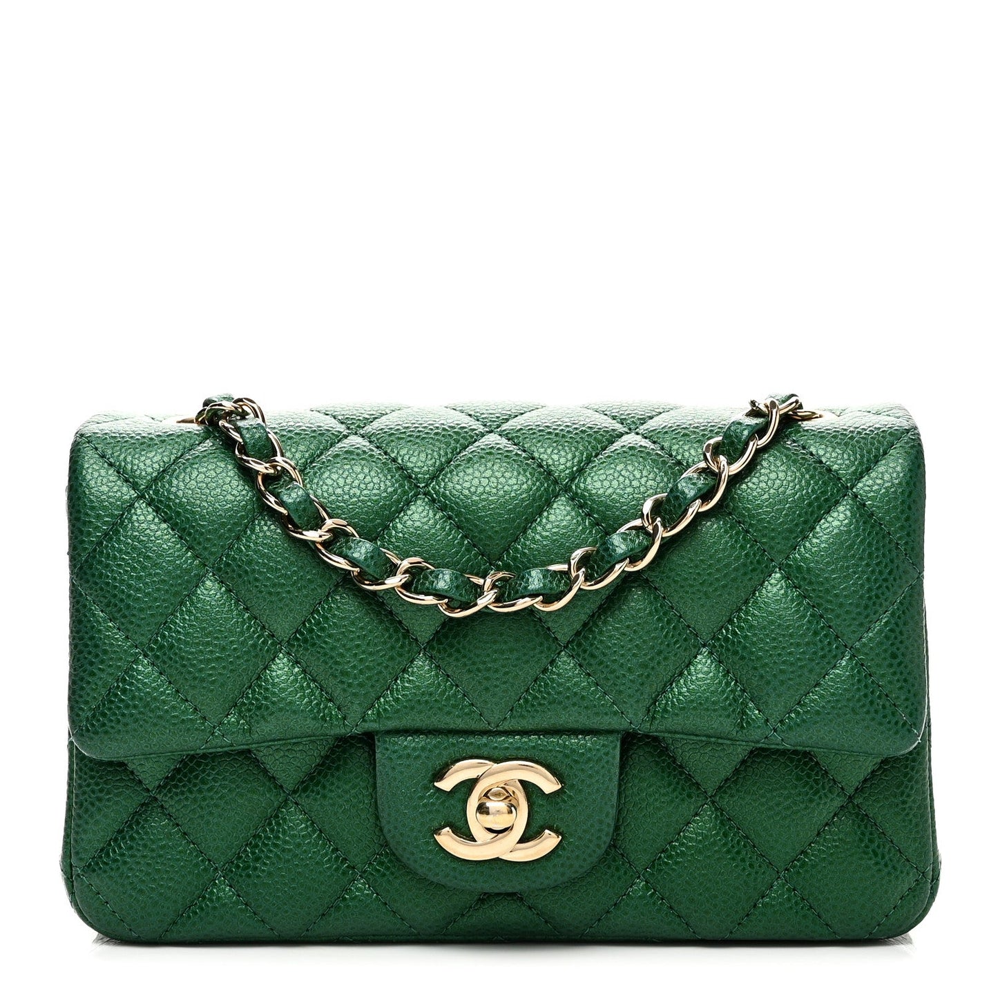 Metallic Caviar Quilted Mini Rectangular Flap Green