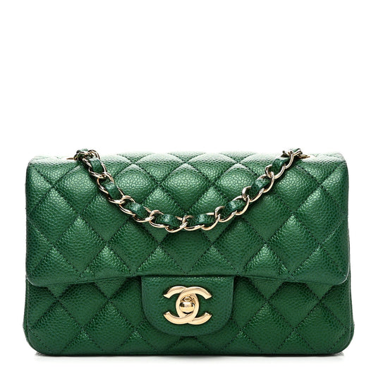Metallic Caviar Quilted Mini Rectangular Flap Green