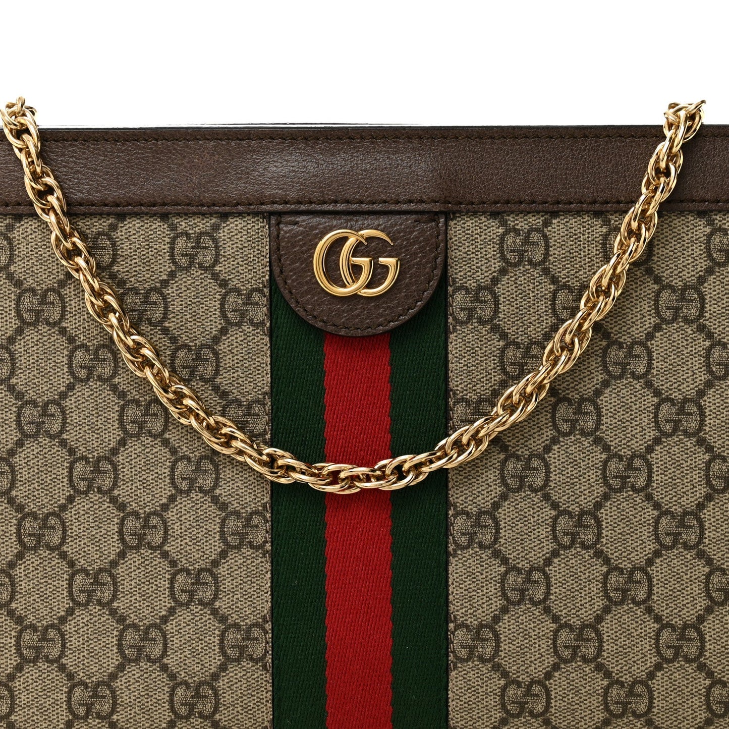 GG Supreme Monogram Web Medium Ophidia Chain Shoulder Bag Brown