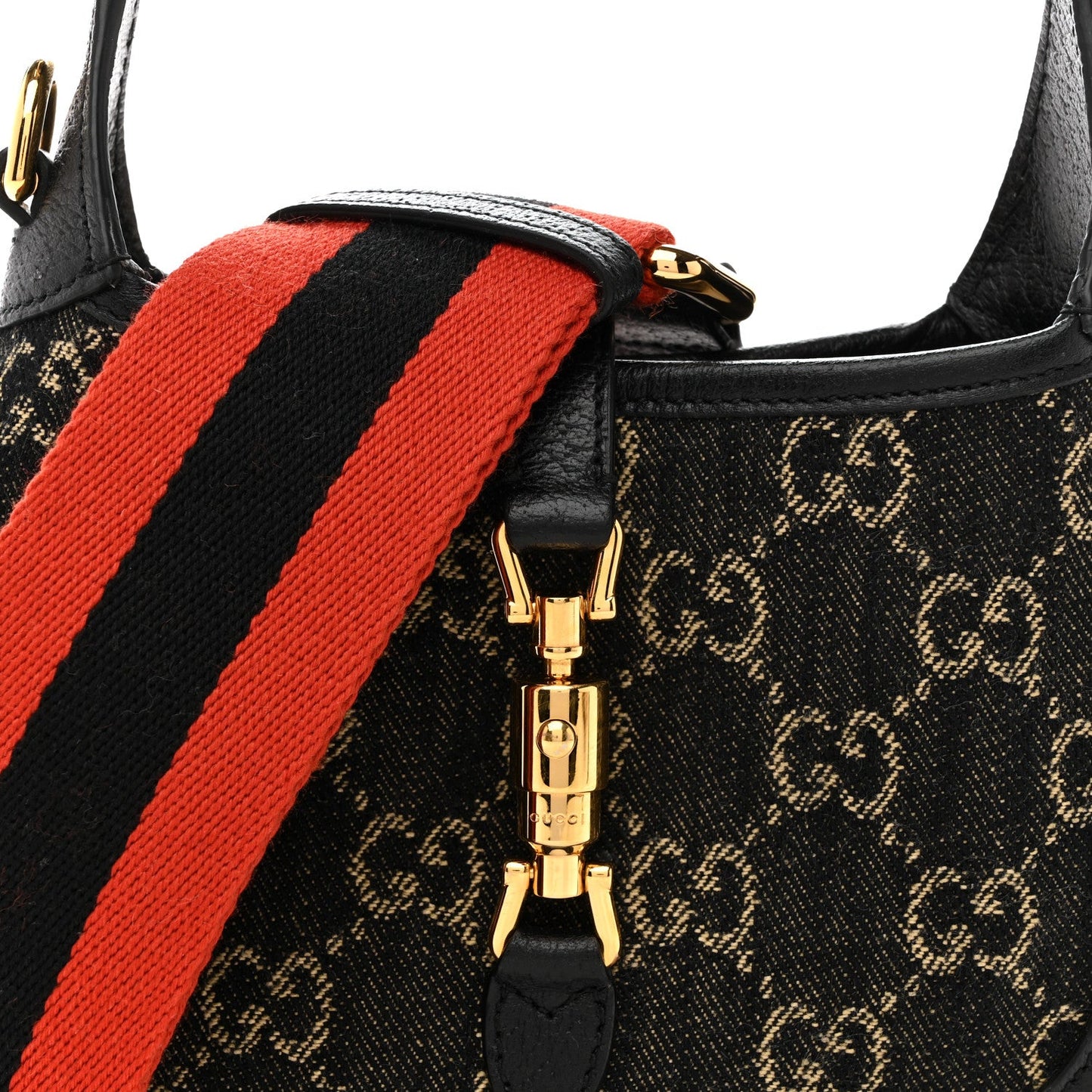 Jacquard Black Denim GG Monogram Textured Dollar Calfskin Mini Jackie 1961 Hobo Black Ivory