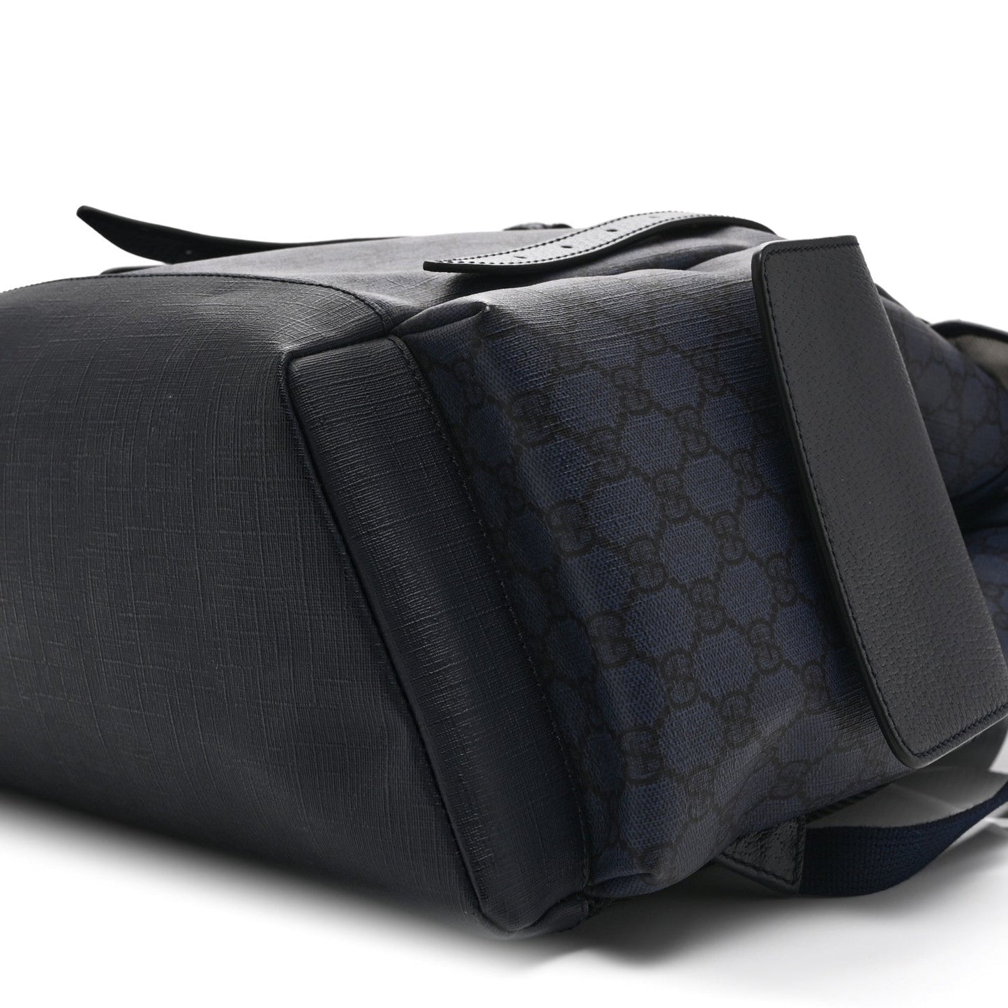 GG Supreme Monogram Textured Dollar Calfskin Medium Ophidia Double Buckle Backpack Blue Dark Blue Black