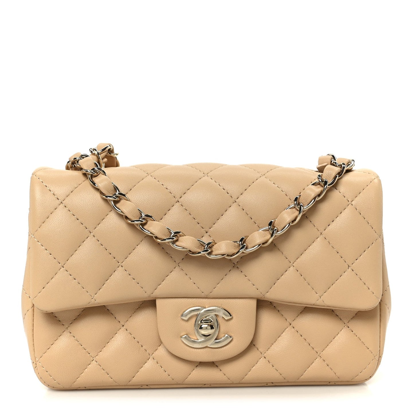 Lambskin Quilted Mini Rectangular Flap Beige