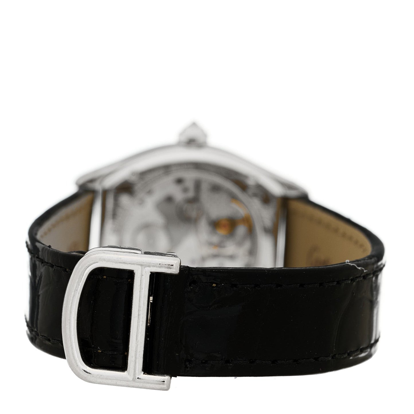 18K White Gold Alligator Diamond Bezel 28mm Tortue Manual Winding Watch Black