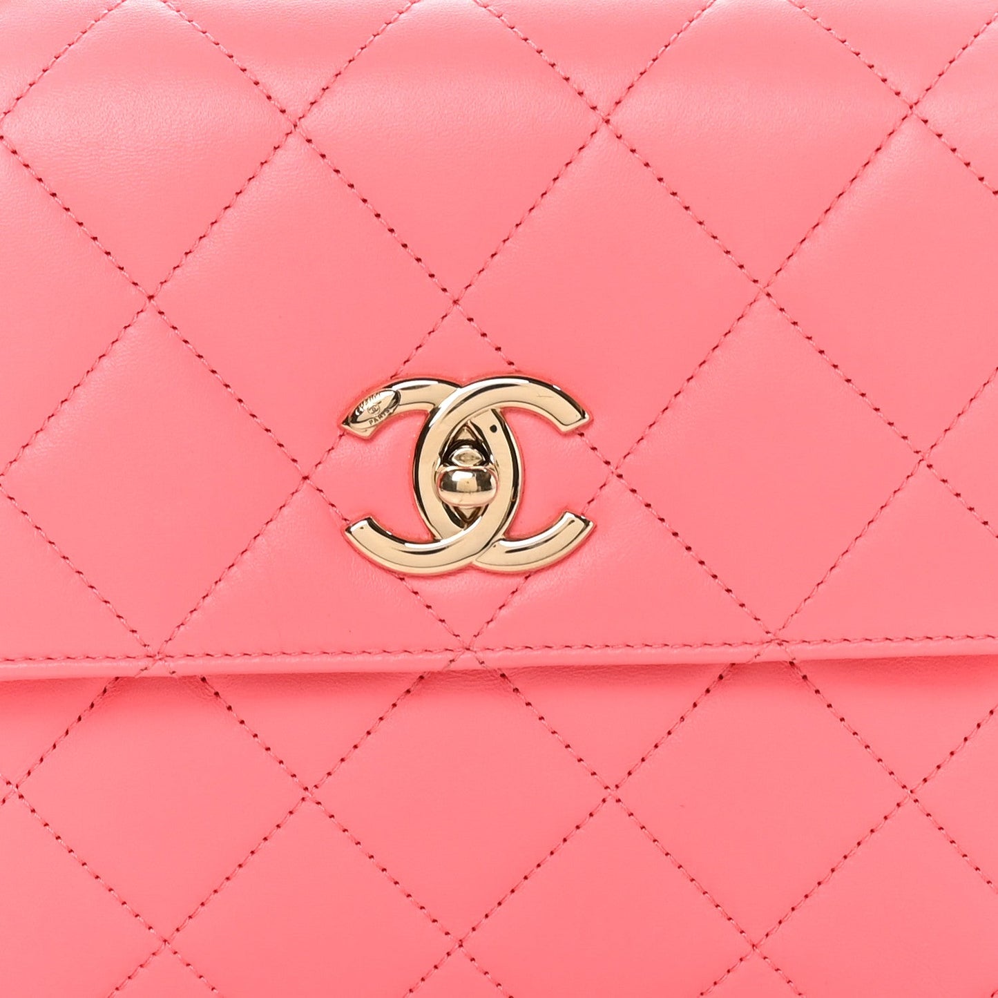 Lambskin Lacquered Quilted Mini Trendy CC Dual Handle Flap Bag Coral Pink
