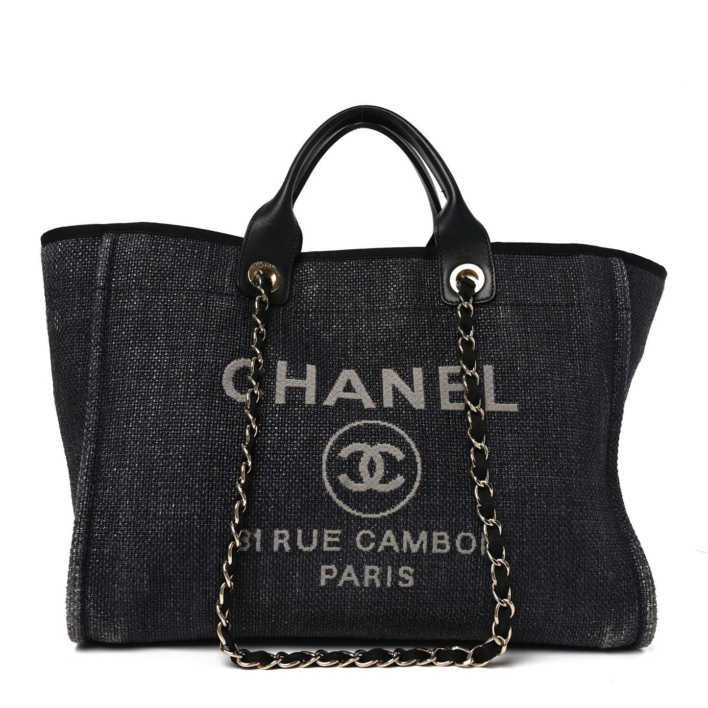 Woven Straw Raffia Large Deauville Tote Black