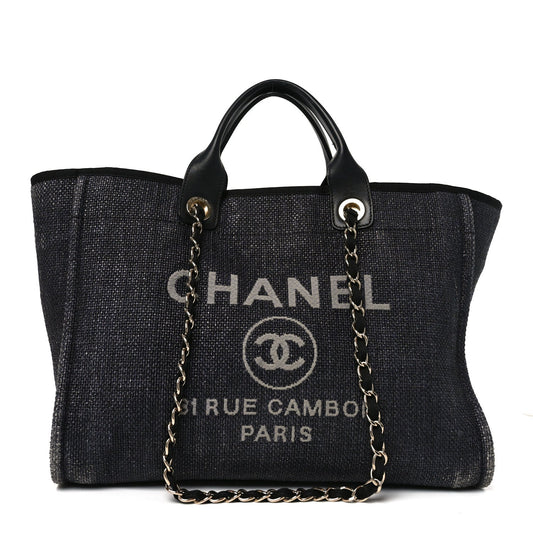 Woven Straw Raffia Large Deauville Tote Black