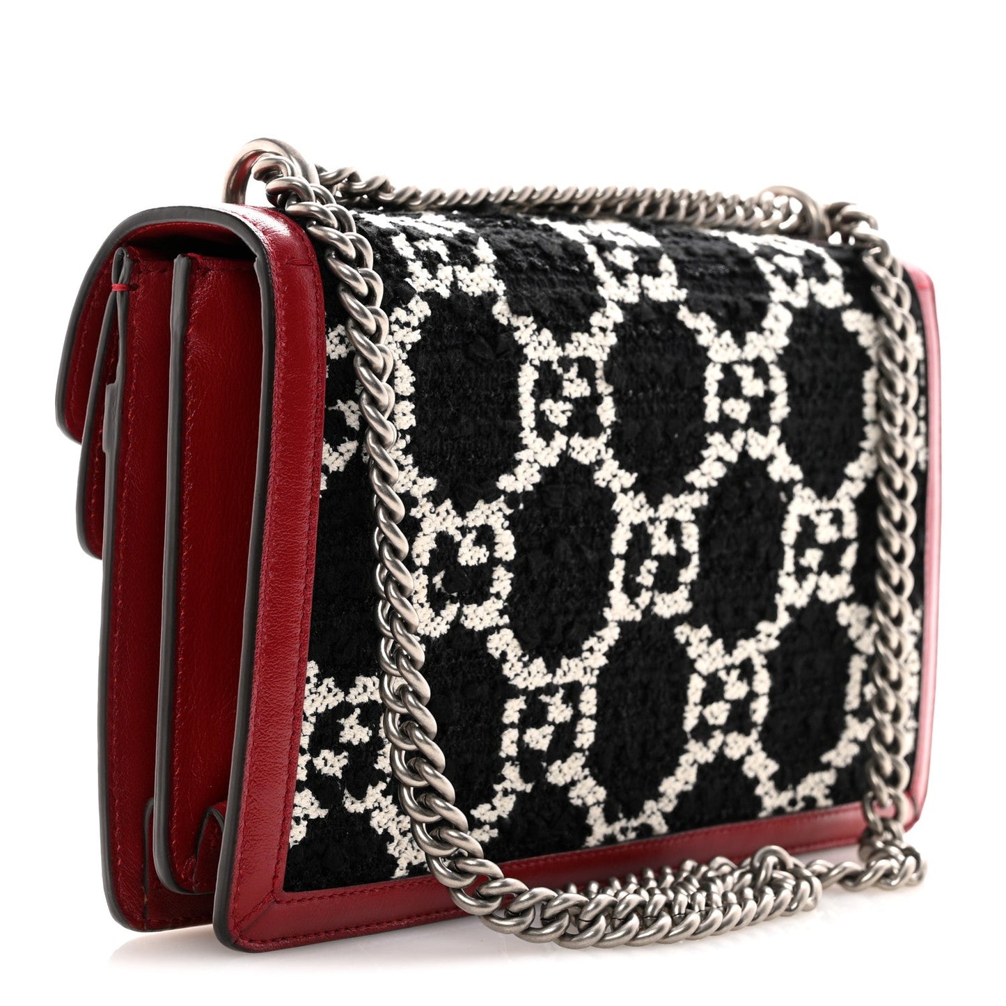Tweed GG Monogram Small Dionysus Shoulder Bag Black White Romantic Cherry