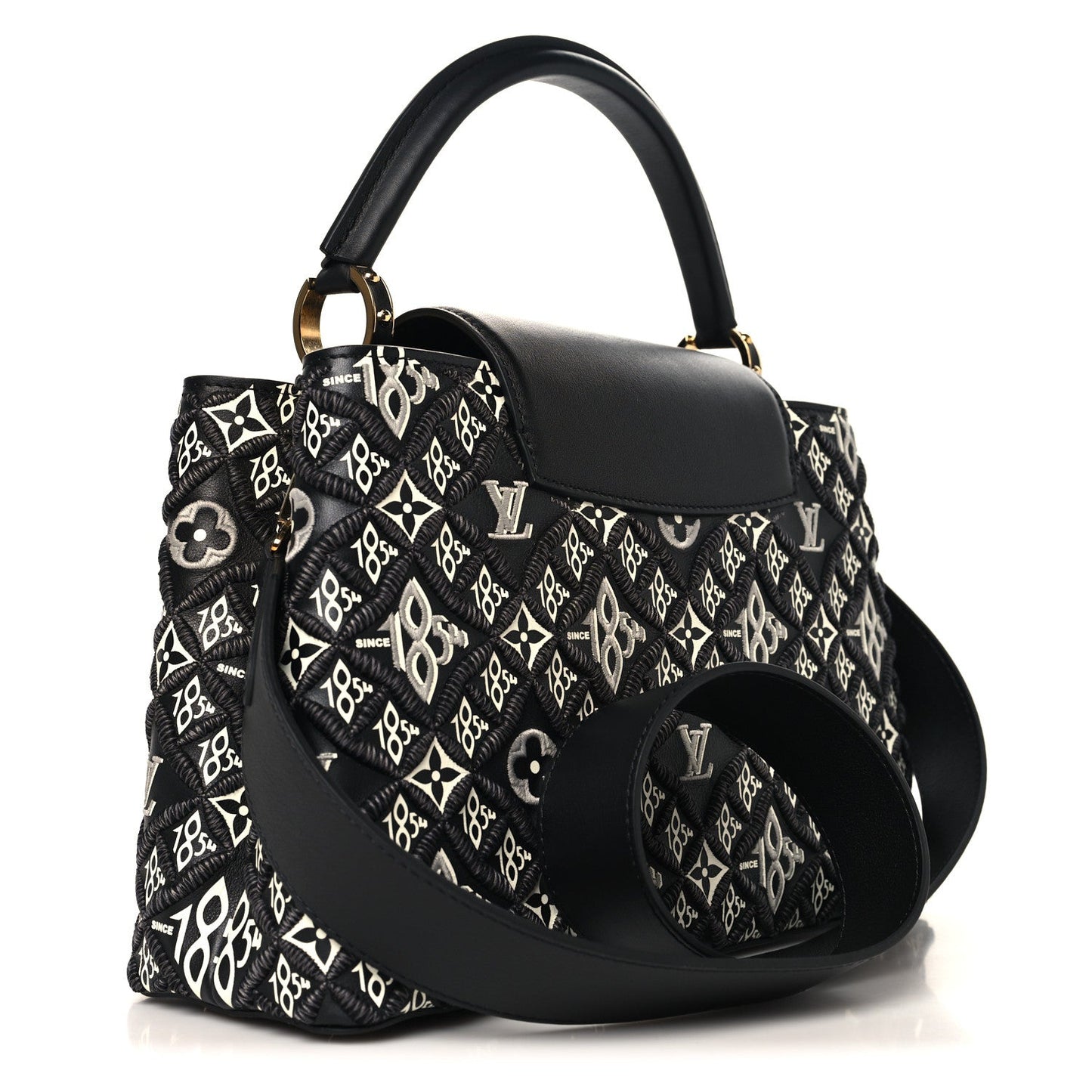 Calfskin Since 1854 Embroidered Capucines PM Black
