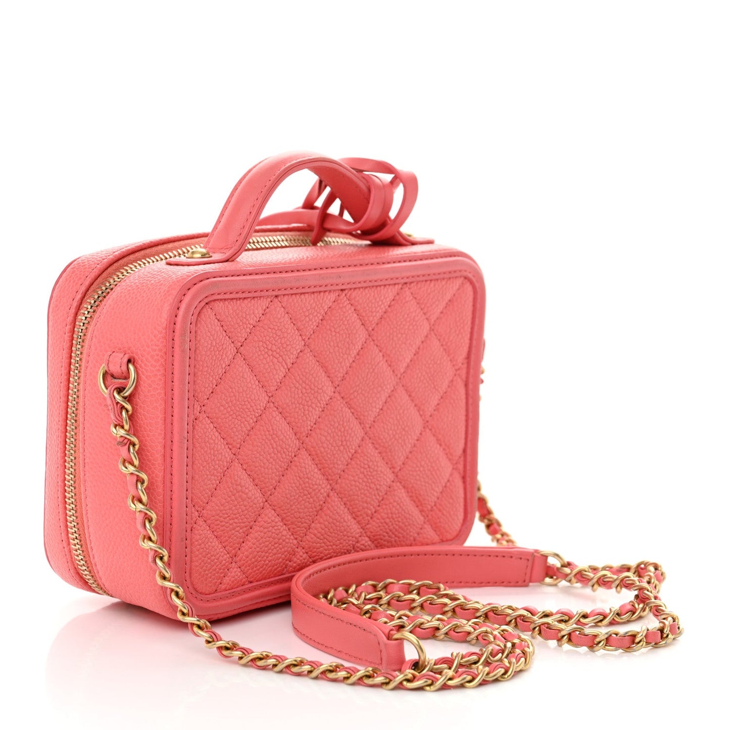 Caviar Quilted Small CC Filigree Vanity Case Coral