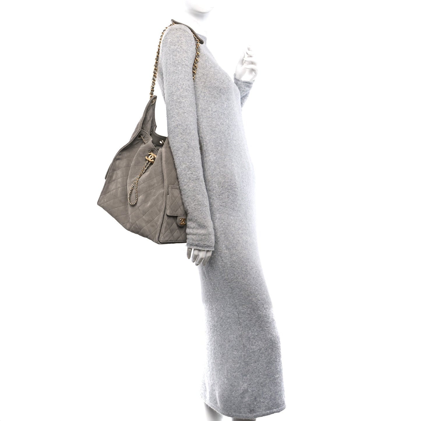 Suede Quilted Medium Chanel 25 Handbag Dark Grey
