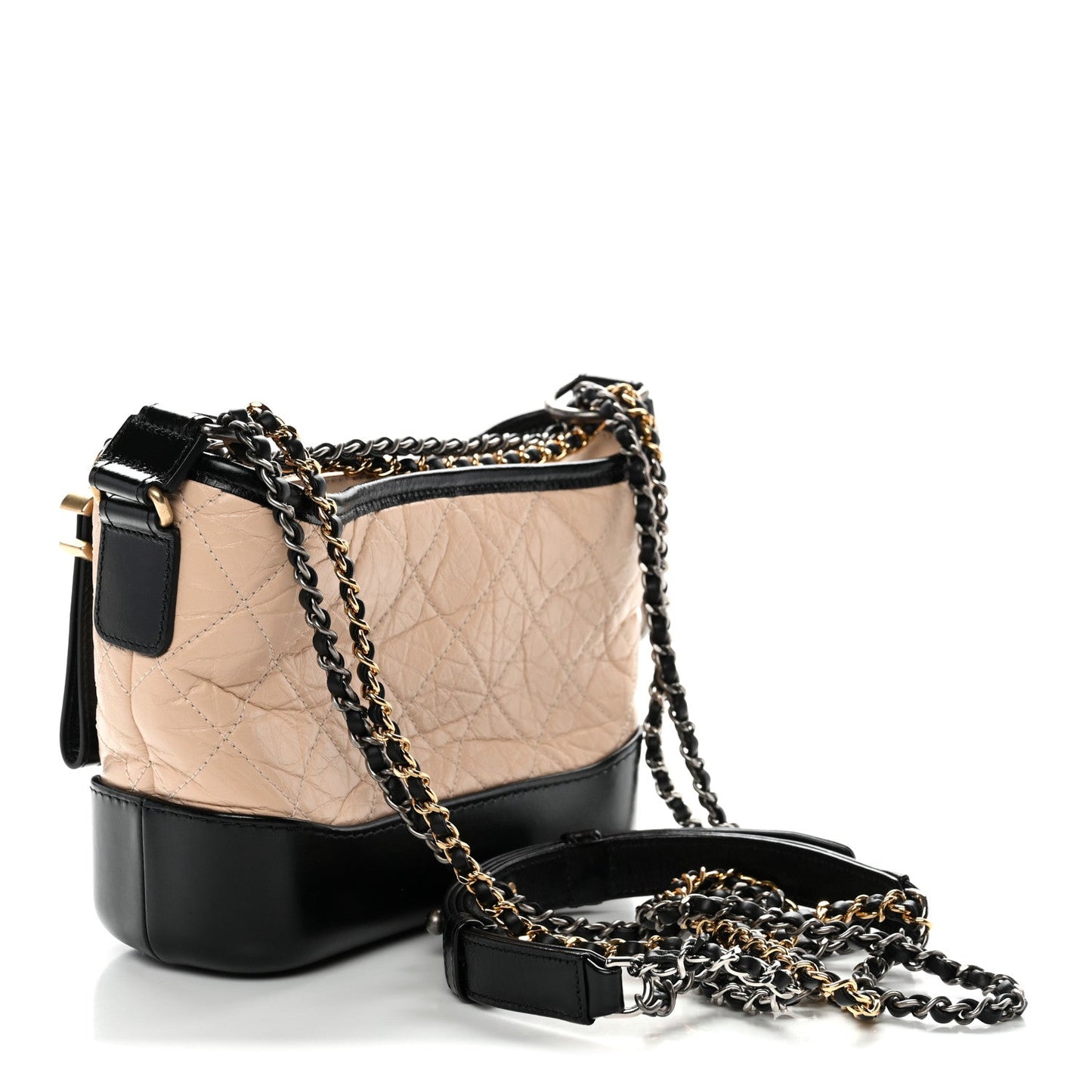 Aged Calfskin Quilted Small Gabrielle Hobo Beige Black