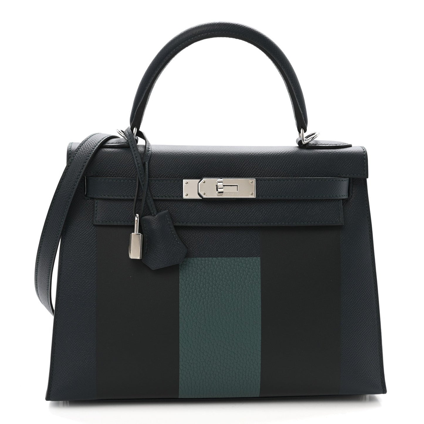 Epsom Sombrero Taurillon Clemence Kellygraphie Lettre H Kelly Sellier 28 Vert Cypress Bleu Obscur Malachite Bleu Encre