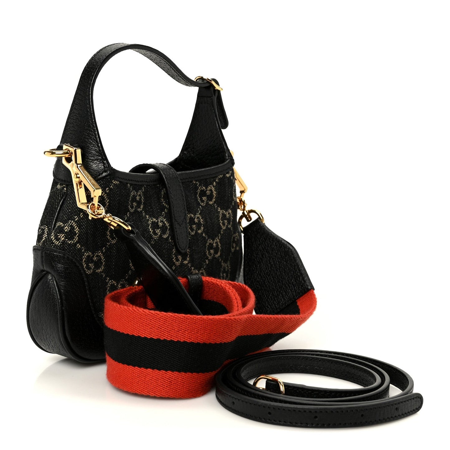 Jacquard Denim GG Monogram Small Jackie 1961 Hobo Black Ivory