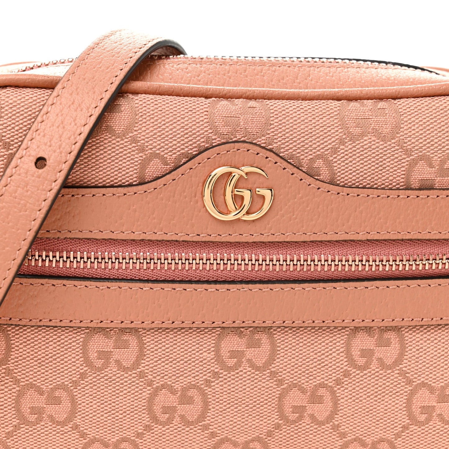 Monogram Textured Dollar Calfskin Mini Ophidia Shoulder Bag Cloche Rose Pink