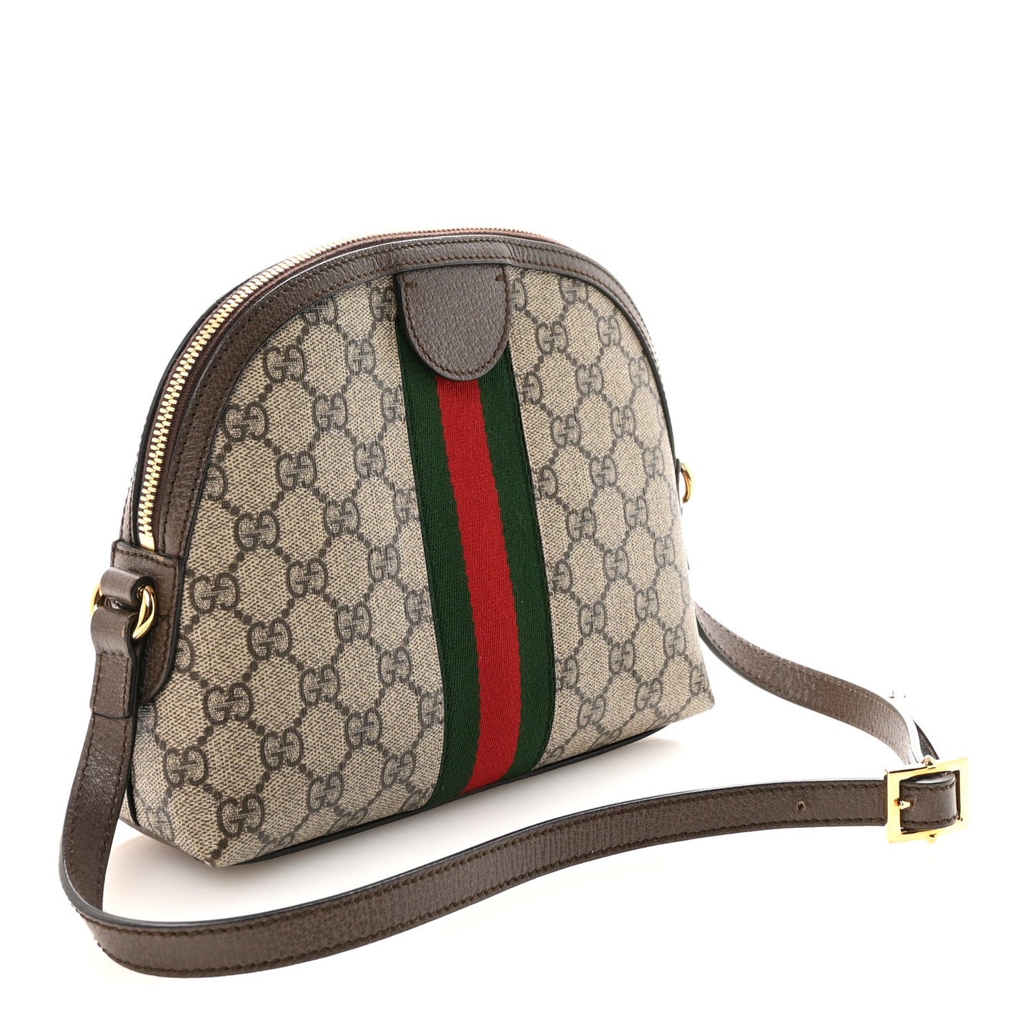 GG Supreme Monogram Textured Dollar Calfskin Web Small Ophidia Dome Shoulder Bag Beige Ebony New Acero